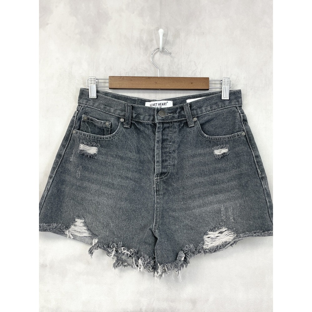 Velvet Heart Afina High Rise Denim Shorts Size 28 Button Fly Distress Edgy Indie
